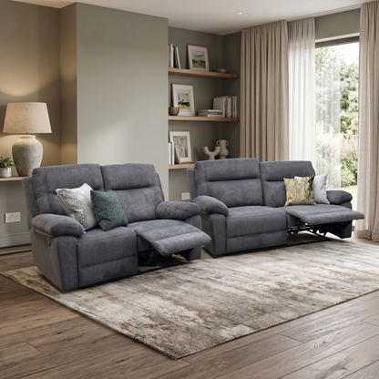 'Fenway' Charcoal Grey Woven Fabric Manual Recliner 3 + 2 Seater Sofa Set