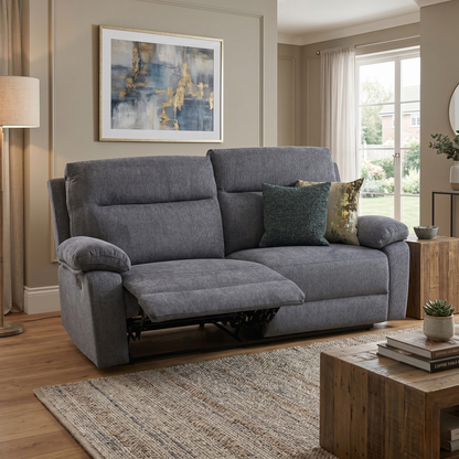 'Fenway' Charcoal Grey Woven Fabric Manual Recliner 3 Seater Sofa