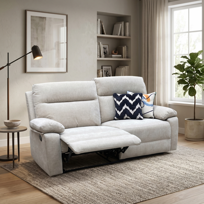 'Fenway' Beige Woven Fabric Manual Recliner 3 Seater Sofa