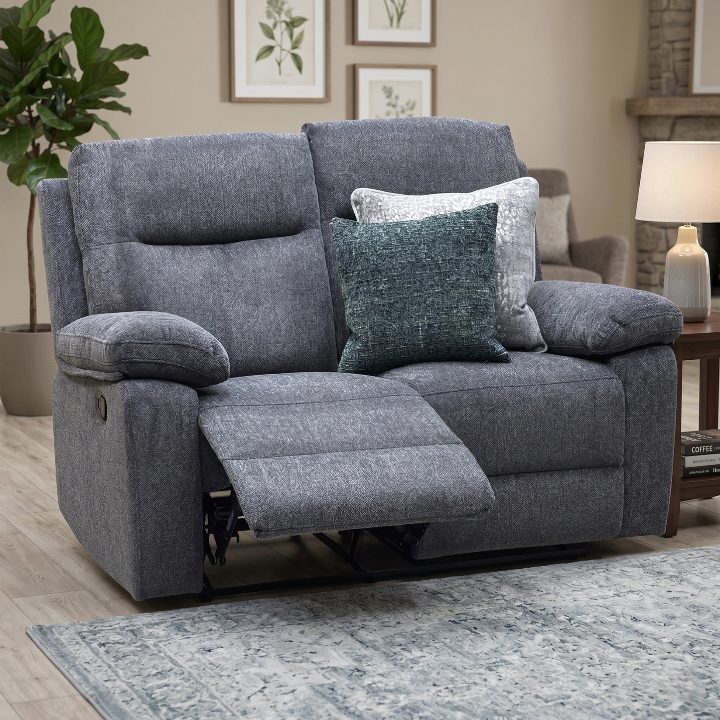 'Fenway' Charcoal Grey Woven Fabric Manual Recliner 2 Seater Sofa