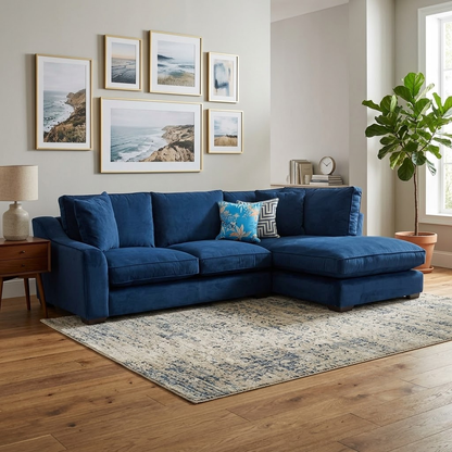 The Lounge Co. 'Isobel' Mid009 Midnight Indigo Ch Ft Velvet Right Hand Facing Corner Sofa with Chaise End