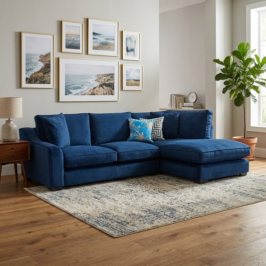The Lounge Co. 'Isobel' Mid009 Midnight Indigo Ch Ft Velvet Right Hand Facing Corner Sofa with Chaise End