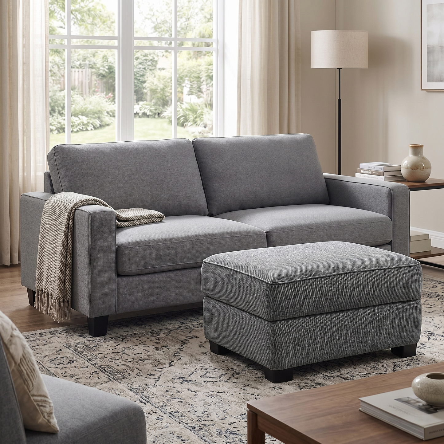 ‘Elora’ Kento 301 Warm Grey Dbf Fabric Large Storage Footstool