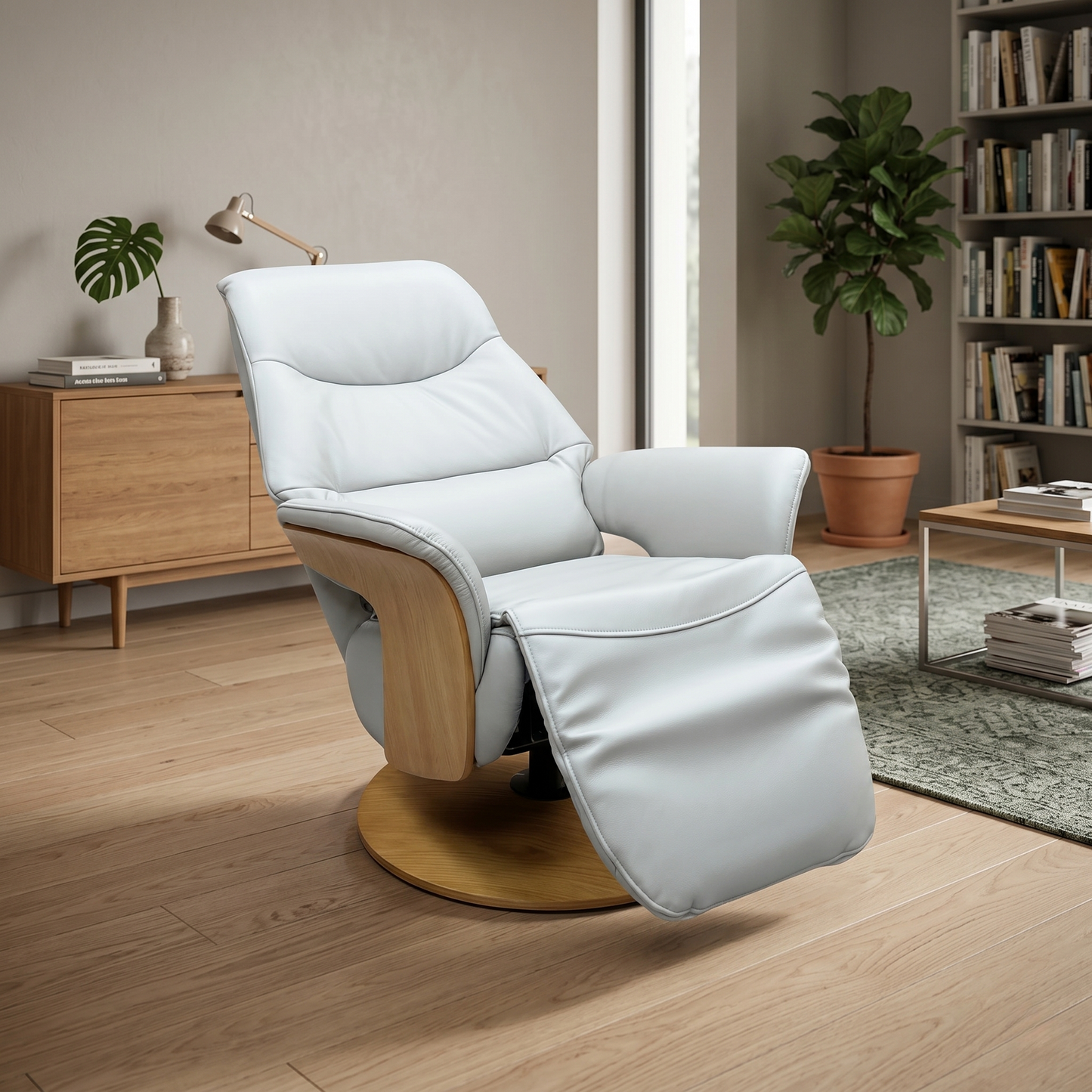 ‘Olaf’ Taupe Leather Power Swivel Recliner Chair