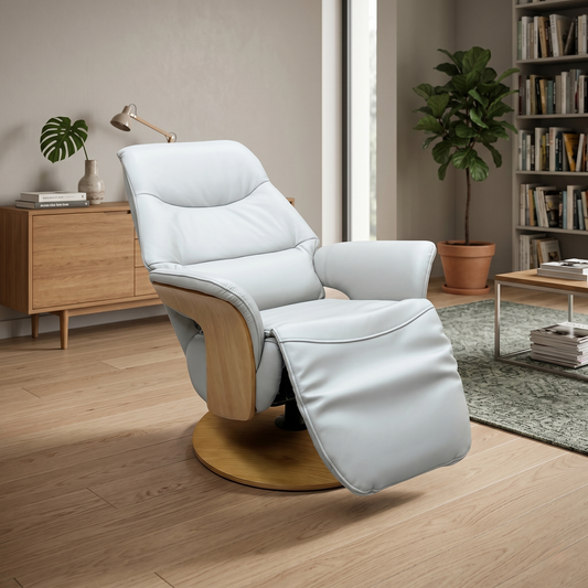 ‘Olaf’ Taupe Leather Power Swivel Recliner Chair