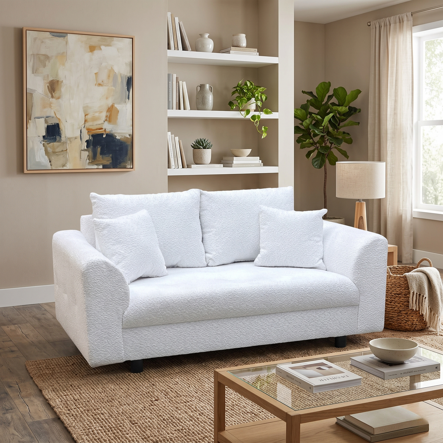 ‘Rune’ Natural Boucle Fabric 2 Seater Sofa