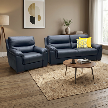‘Prenton’ Black Leather 3 Seater Sofa + Armchair Set