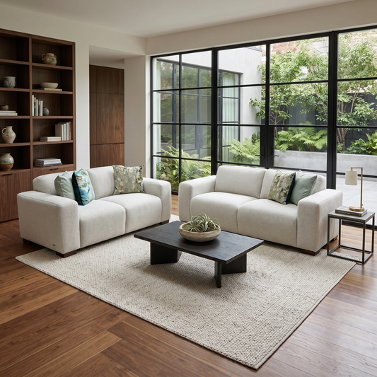 Michelle Keegan Home 'Cortes' Natural Fabric 3 + 2 Seater Fabric Sofa Set