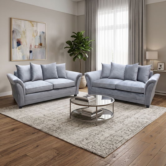 ‘Leila’ Grey Fabric 3+3 Seater Sofa Set