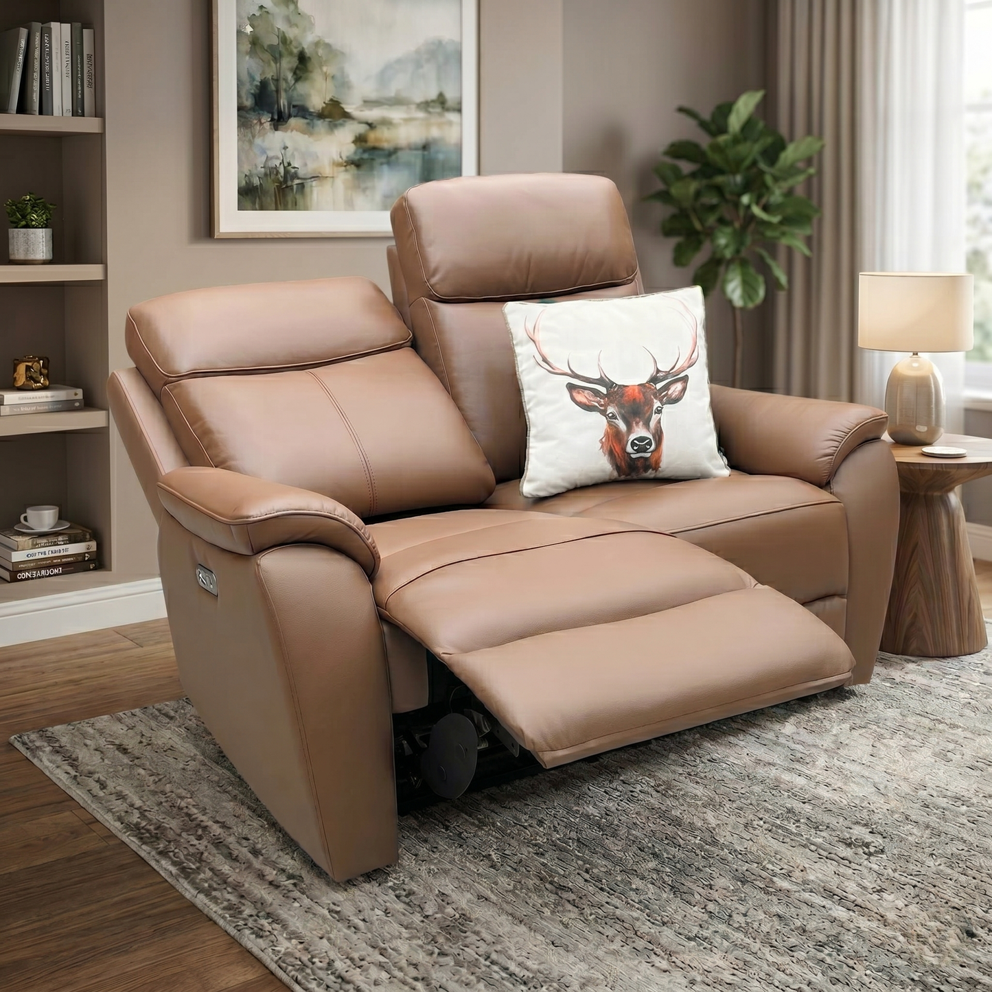 ‘Kingsmere’ Tan Brown Leather 2 Seater Power Recliner Sofa