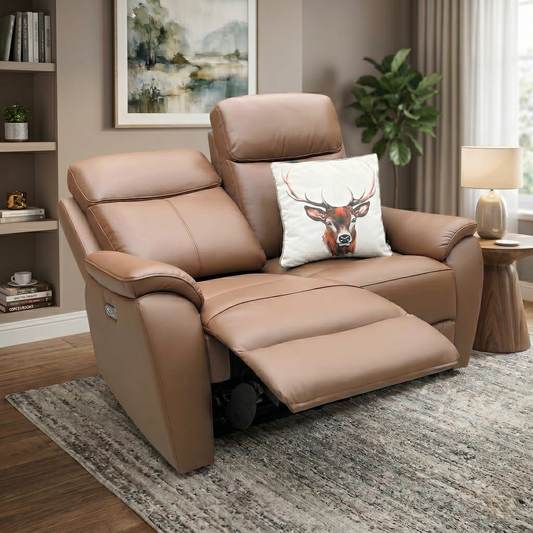 ‘Kingsmere’ Tan Brown Leather 2 Seater Power Recliner Sofa