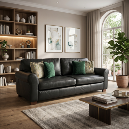 ‘Bailey’ Black Leather 4 Seater Sofa