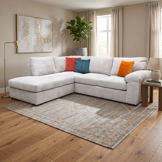 'Amalfi' Cream Jumbo Cord Fabric Standard Back Left Hand 3 Seater Chaise Sofa