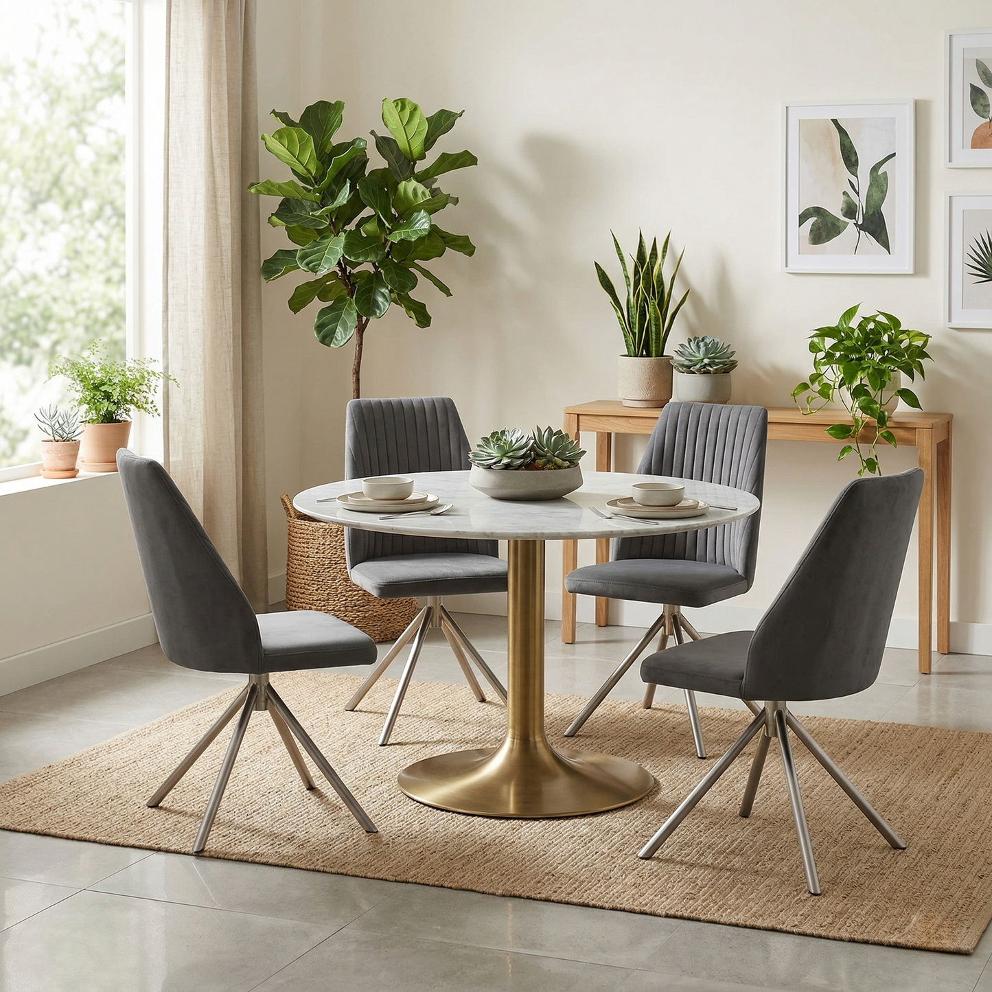 'Grigio' Grey Fabric Swivel Dining Chairs - Set of 4