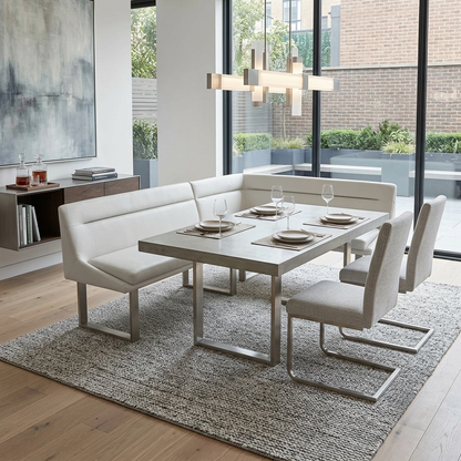 'Avorio' Neutral Faux Leather Right Hand Facing Corner Dining Bench