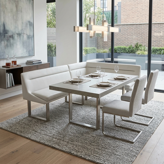 'Avorio' Neutral Faux Leather Right Hand Facing Corner Dining Bench