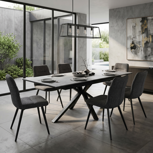 'Moon’ Grey Concrete Effect Pop-Up Extending Dining Table