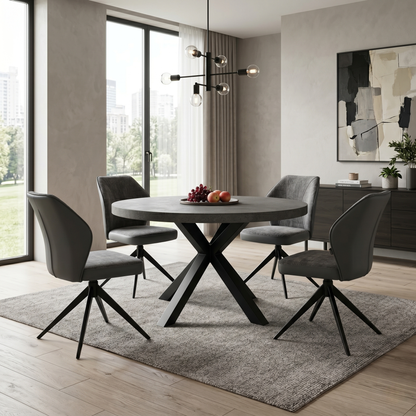 ‘Julio’ G6 Anthracite Grey Fabric Set of 4 Swivel Dining Chairs