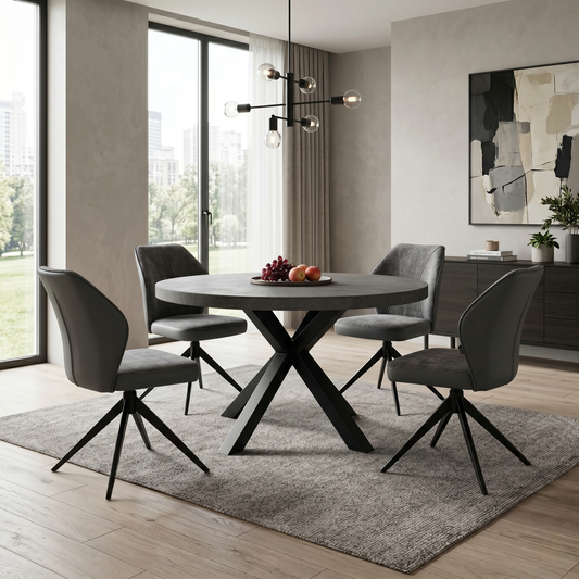 ‘Julio’ G6 Anthracite Grey Fabric Set of 4 Swivel Dining Chairs