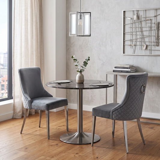 ‘Dolce’ Silver Fabric Set of 2 Dining Chairs