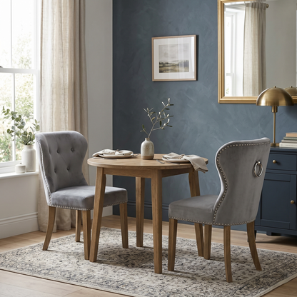 ‘Barrow’ Grey Fabric Set of 2 Dining Chairs