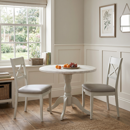 Furnitureland ‘Annecy' Light Grey Finish Pair of Faux Leather Cross Back Dining Chairs
