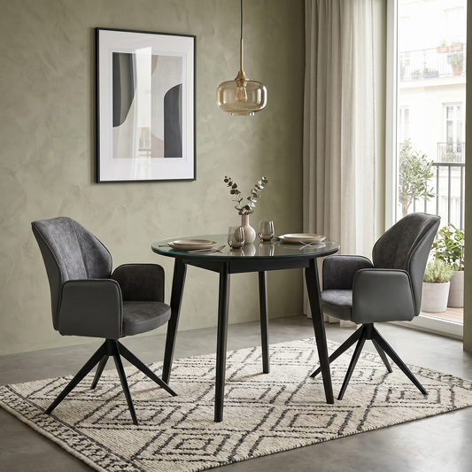 ‘Julio’ G6 Anthracite Grey Fabric Pair of Dining Arm Chairs