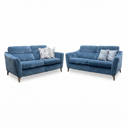 ‘Moderna’ Mht Airforce Blue Sw Linen Fabric 2+2 Seater Sofa Set - Power Recliner Sofa & Standard Sofa
