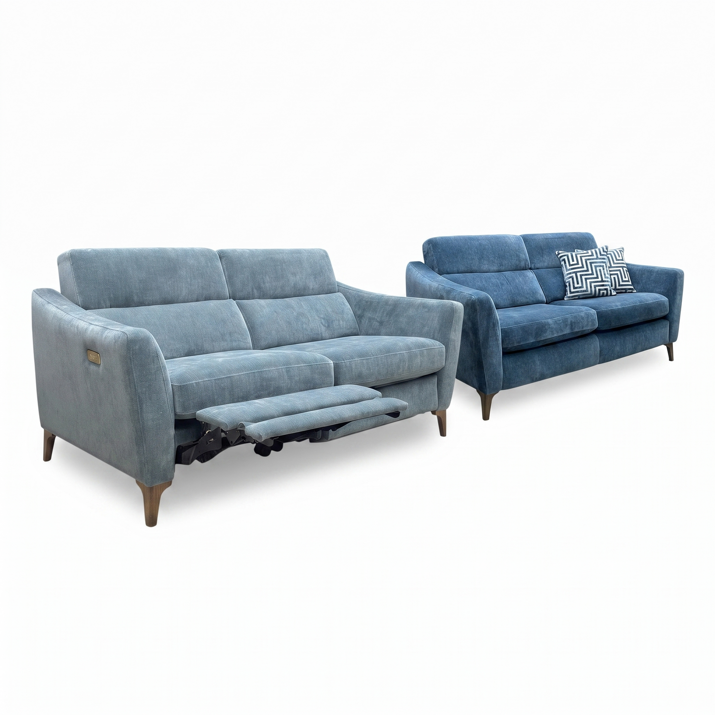 ‘Moderna’ Mht Airforce Blue Sw Linen Fabric 2+2 Seater Sofa Set - Power Recliner Sofa & Standard Sofa