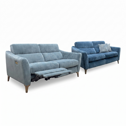 ‘Moderna’ Mht Airforce Blue Sw Linen Fabric 2+2 Seater Sofa Set - Power Recliner Sofa & Standard Sofa