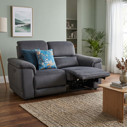 ‘Genius’ Bella Iron Grey 43460 Velvet 2 Seater Power Recliner Sofa with Power Headrests, Power Lumbar and Bluetooth Speakers