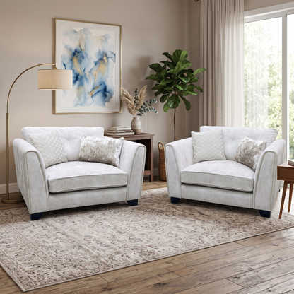 ‘Mariah’ Dapple Ivory-Tri Brass Insert Fabric Classic Back Snuggler Chairs - Set of 2
