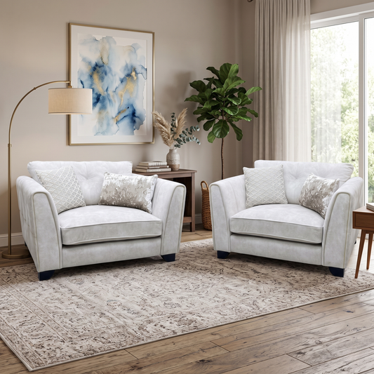 ‘Mariah’ Dapple Ivory-Tri Brass Insert Fabric Classic Back Snuggler Chairs - Set of 2