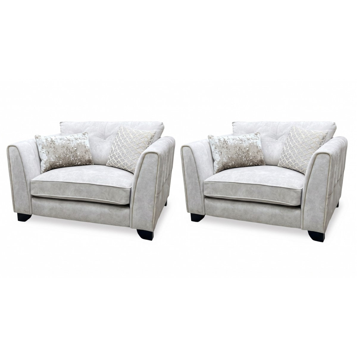 ‘Mariah’ Dapple Ivory-Tri Brass Insert Fabric Classic Back Snuggler Chairs - Set of 2