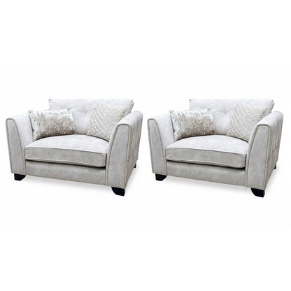 ‘Mariah’ Dapple Ivory-Tri Brass Insert Fabric Classic Back Snuggler Chairs - Set of 2