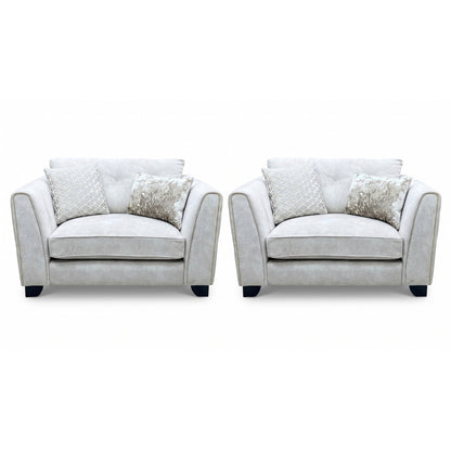 ‘Mariah’ Dapple Ivory-Tri Brass Insert Fabric Classic Back Snuggler Chairs - Set of 2