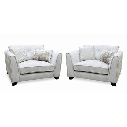 ‘Mariah’ Dapple Ivory-Tri Brass Insert Fabric Classic Back Snuggler Chairs - Set of 2
