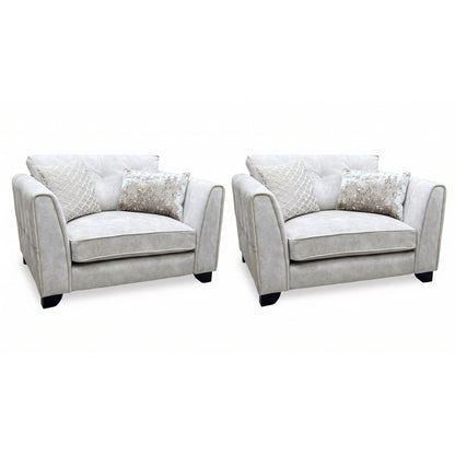 ‘Mariah’ Dapple Ivory-Tri Brass Insert Fabric Classic Back Snuggler Chairs - Set of 2