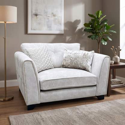 ‘Mariah’ Dapple Ivory-Tri Brass Insert Fabric Classic Back Snuggler Chair