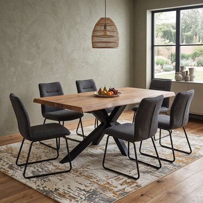 Bodahl 'Njord' 6 Old Bassano Solid Oak Raw Edge 180cm Dining Table with Metal Star Base