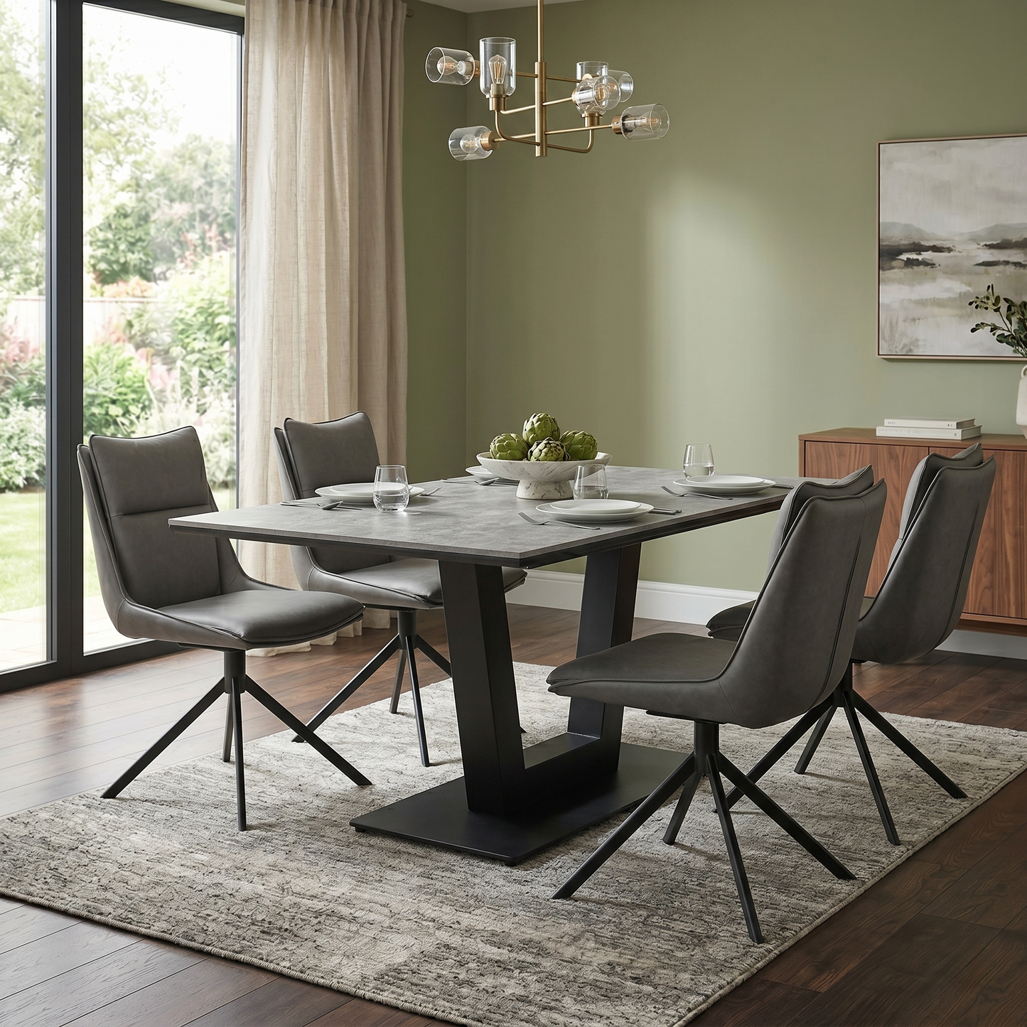 ‘Catalina’ Dark Grey Faux Leather Set of 4 Swivel Dining Chairs