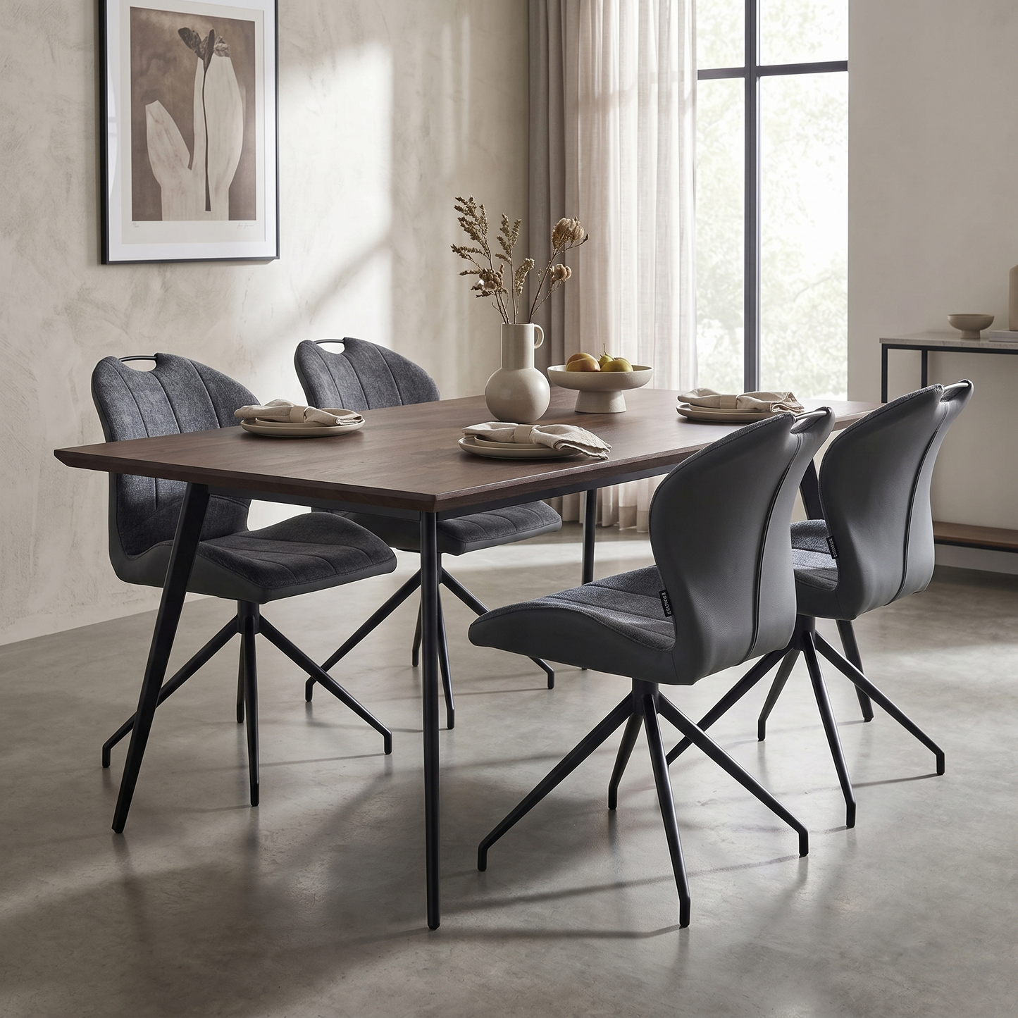 ‘Julio’ G6 Anthracite Grey Faux Leather Set of 4 Swivel Dining Chairs