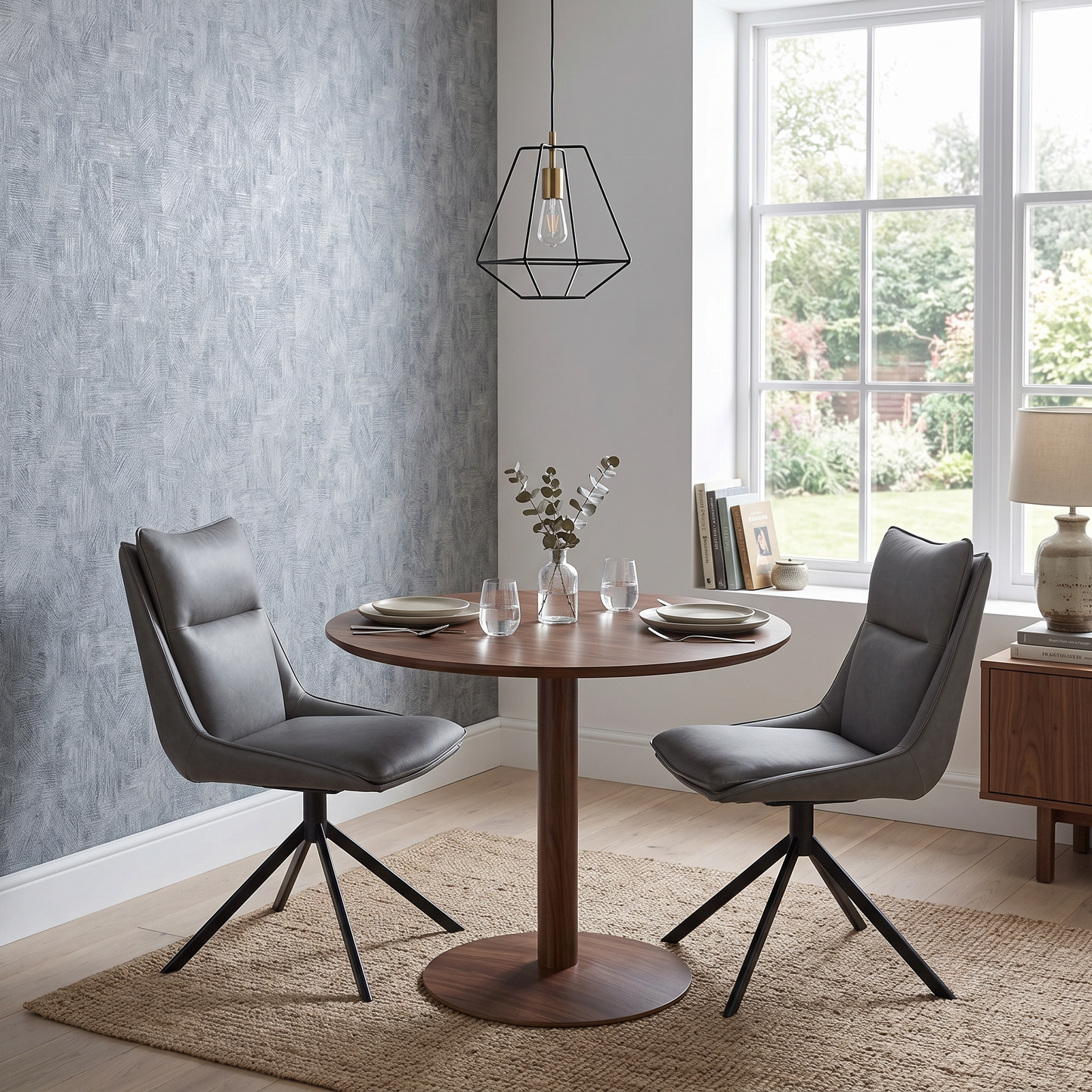 ‘Catalina’ Dark Grey Faux Leather Swivel Dining Chairs - Set of 2