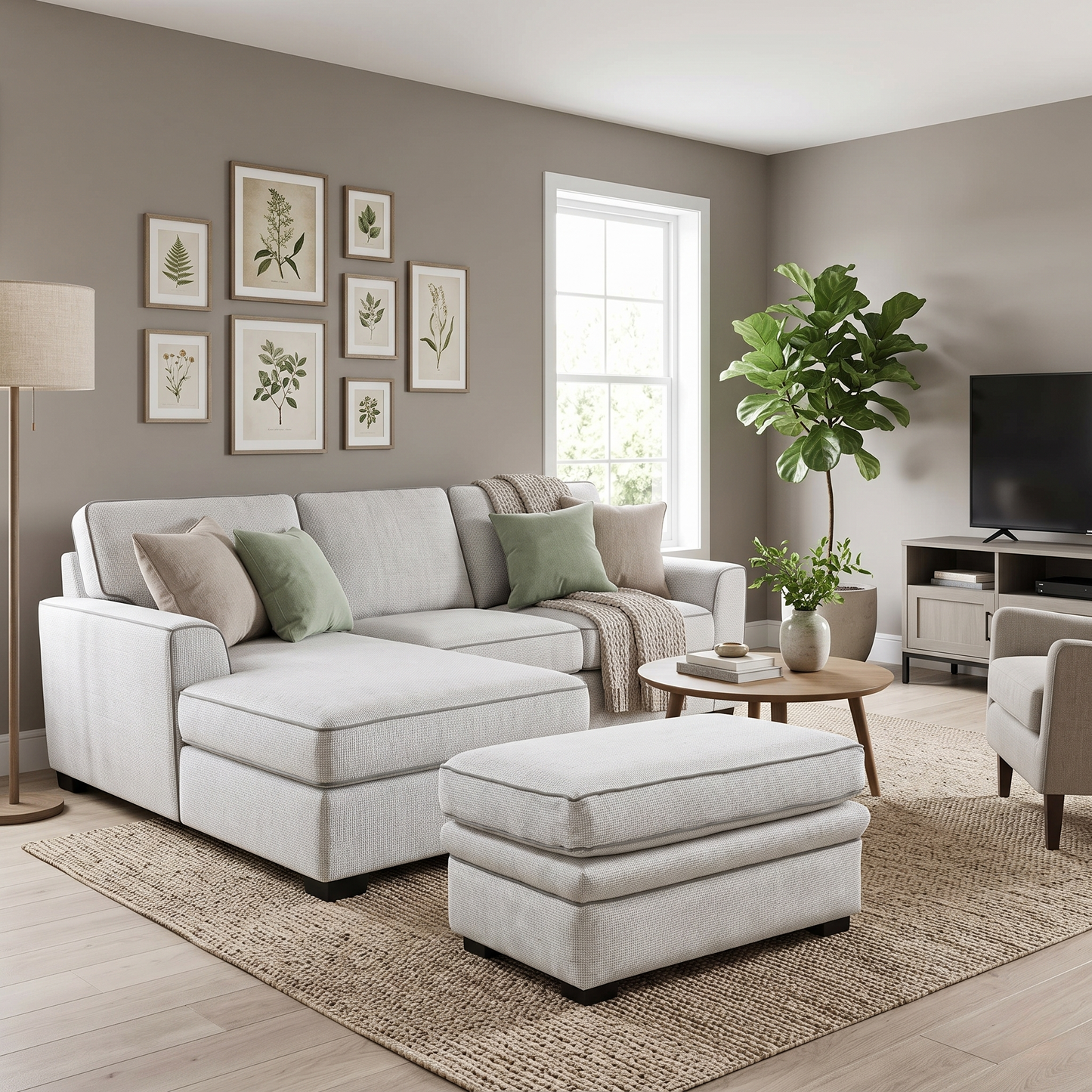 Duresta ‘Waldorf’ Ivory White Fabric with Grey Piping Footstool