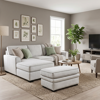 Duresta ‘Waldorf’ Ivory White Fabric with Grey Piping Footstool