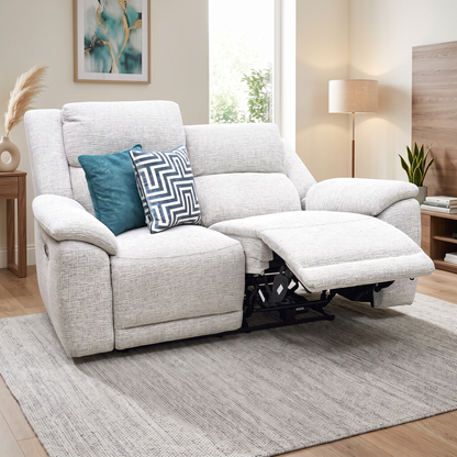 ‘Utah’ Stone Grey We-0102 Fabric 2 Seater Power Recliner Sofa with Power Headrests, Power Lumbar and Heated Seats