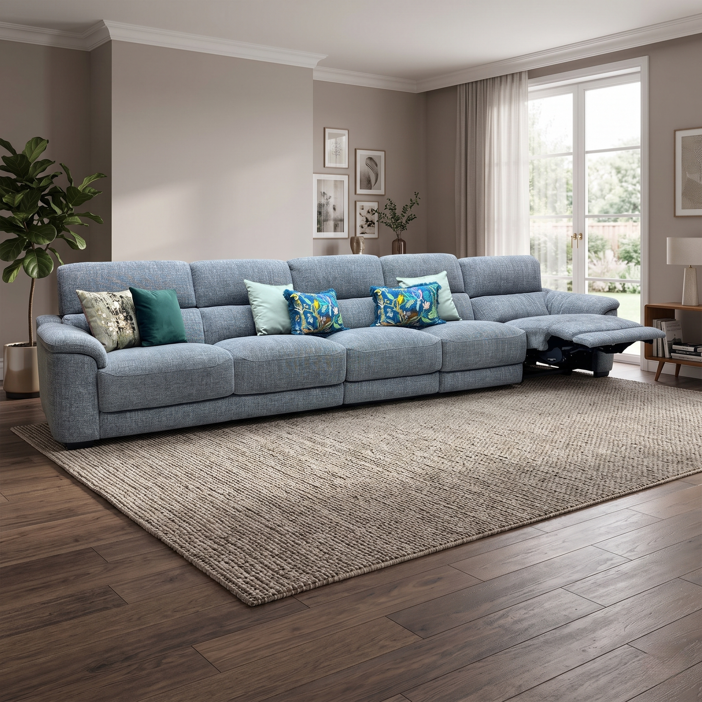 ‘Nova’ Fab-Cac-R450 Gun Metal Grey Fabric XL 5 Seater Power Recliner Sofa with Power Headrest