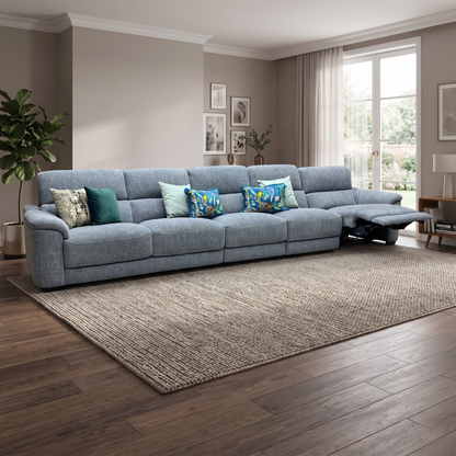 ‘Nova’ Fab-Cac-R450 Gun Metal Grey Fabric XL 5 Seater Power Recliner Sofa with Power Headrest
