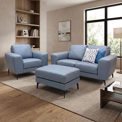 ‘Bocelli’ Tatto Grey 4370 Leather 2 Seater + Leather Chair Set with Footstool
