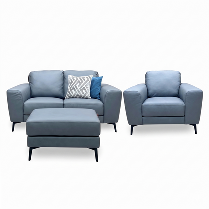 ‘Bocelli’ Tatto Grey 4370 Leather 2 Seater + Leather Chair Set with Footstool